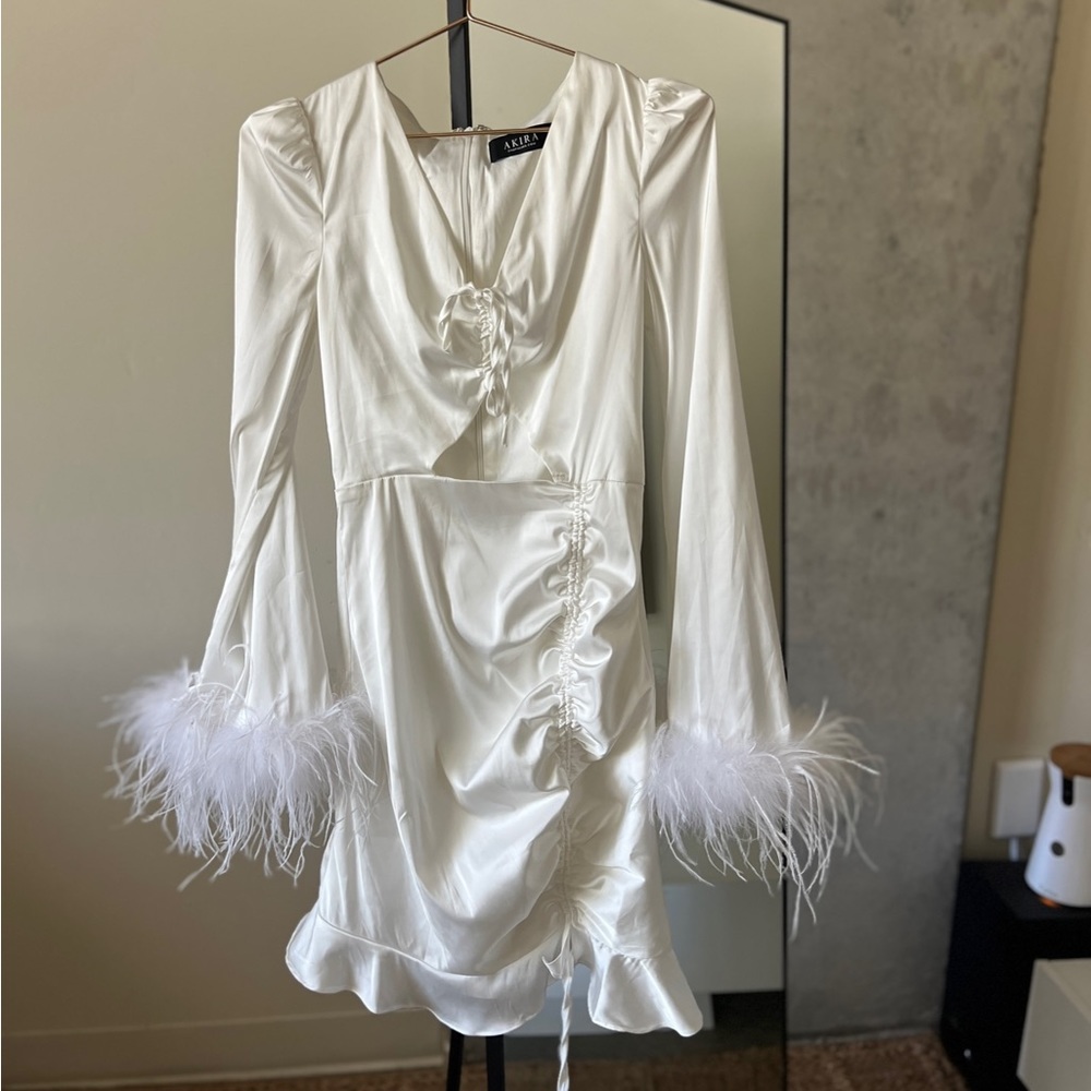 Akira White Feather Mini Dress